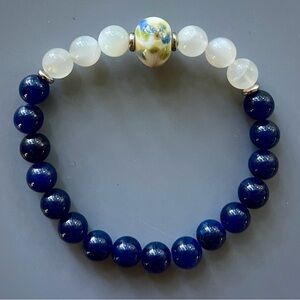 Elegant Blue Lapis and White Moonstone Handcrafted Beaded Bracelet